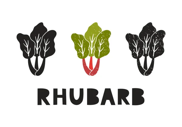 Rhubarbe Icônes Silhouette Serties Lettrage Imitation Timbre Imprimé Avec Des — Image vectorielle