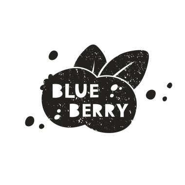 Yabanmersini grunge etiketi. İçinde harfler olan siyah doku silueti. Pul taklidi, sürtünme izleri. Beyaz arkaplanda el çizimi izole illüstrasyon