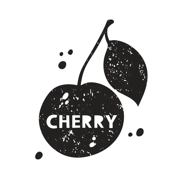 Cherry Grunge Sticker Black Texture Silhouette Lettering Imitation Stamp Print — Stock Vector