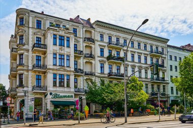 Berlin, Germany - May 11, 2022: Typical street scene on a main street in Berlin.