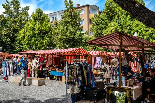 Berlin Germany July 2022 Market Place Clothes Knickknacks Bergmannstrasse Neighborhood — Foto de Stock