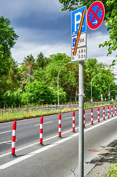 Berlin, Germany - May 29, 2022: Protected bike lanes on a main street to improve road safety.