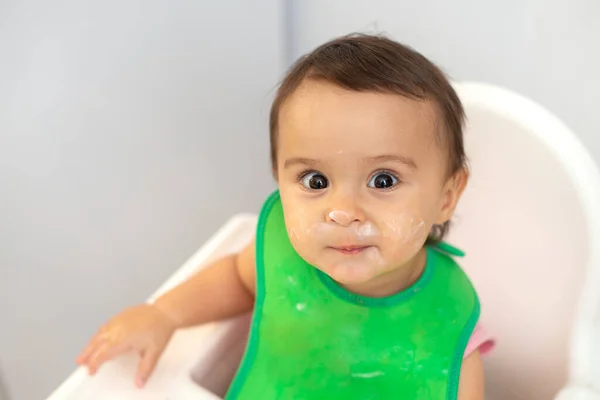 Funny Face Toddler Eating Milk — Stock Photo, Image