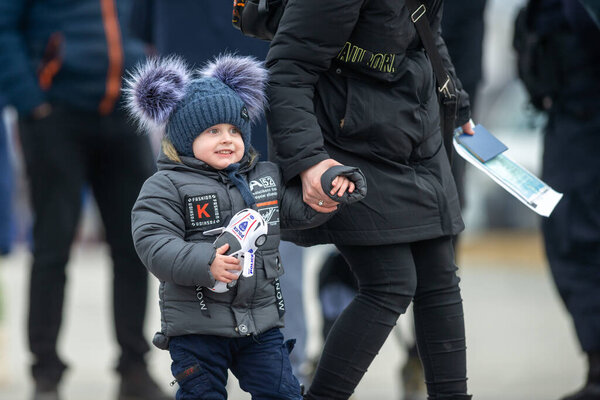 Isaccea, Romania. 05 March, 2022. Refugee Ukrainians walk from Ukraine to Isaccea in Romania after crossing the border.