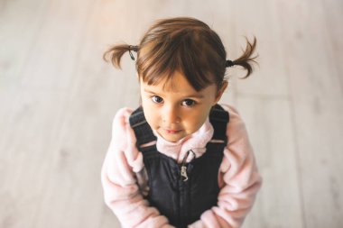 Küçük ve güzel bir kızın portresi, şirin örgülü saçlarıyla.