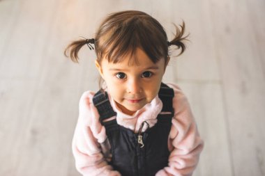 Küçük ve güzel bir kızın portresi, şirin örgülü saçlarıyla.