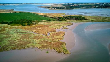 Colourful formations revealed at low tide in Suffolk river