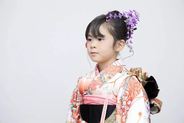 Japán Lány Hét Három Fesztiválon Fehér Hát Éves — Stock Fotó