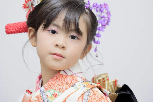 Chica Japonesa Festival Seven Five Three Espalda Blanca Años — Foto de Stock