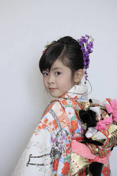 Japanese Girl Seven Five Three Festival White Back Years Old — Stock Photo, Image