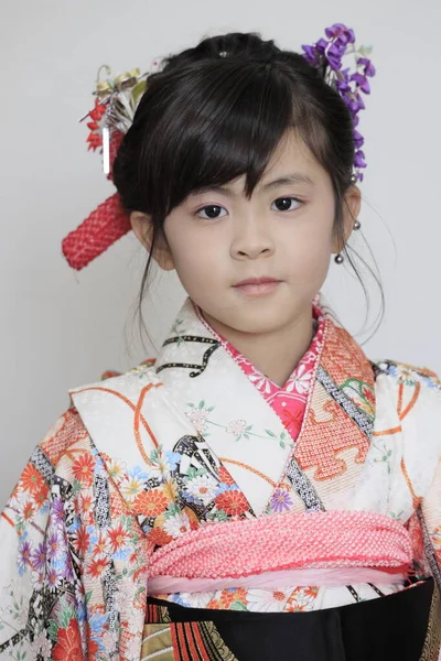 Japanisches Mädchen Auf Dem Seven Five Three Festival Weißer Rücken — Stockfoto