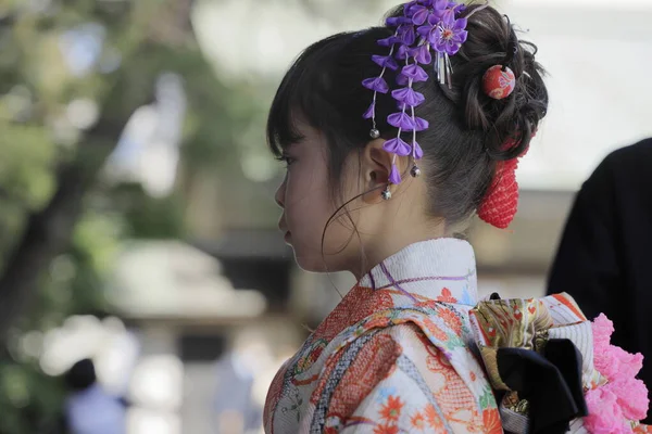 Japán Lány Hét Három Fesztivál Szentély Profil Éves — Stock Fotó