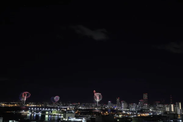 Fuegos Artificiales Yokohama Kanagawa Japón Vista Desde Shinkoyasu Sitios — Foto de Stock