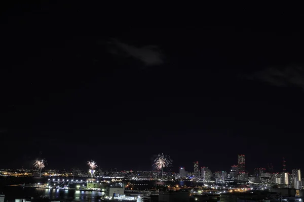 Fuochi Artificio Yokohama Kanagawa Giappone Vista Shinkoyasu Siti — Foto Stock