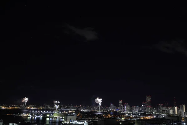 Fuegos Artificiales Yokohama Kanagawa Japón Vista Desde Shinkoyasu Sitios — Foto de Stock