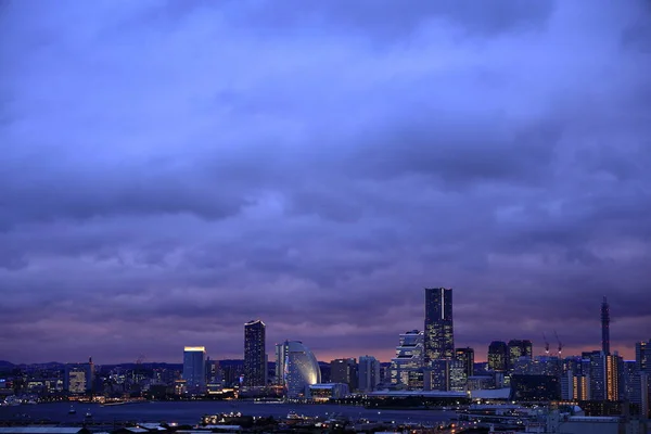 Yokohama Minatomirai Japón Vista Desde Shinkoyasu Escena Nublada — Foto de Stock