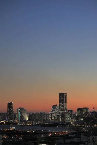 Yokohama Minatomirai Japan Uitzicht Vanaf Shinkoyasu Avondscène — Stockfoto