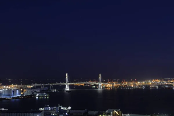 Yokohama Bay Bridge Kanagawa Japan Från Shinkoyasu Nattscen — Stockfoto