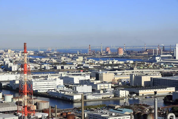 Keihin Sanayi Bölgesindeki Fabrikalar Kanagawa Japonya — Stok fotoğraf