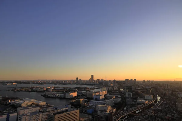 Yokohama Minatomirai Japan Från Shinkoyasu Kvällsscenen — Stockfoto