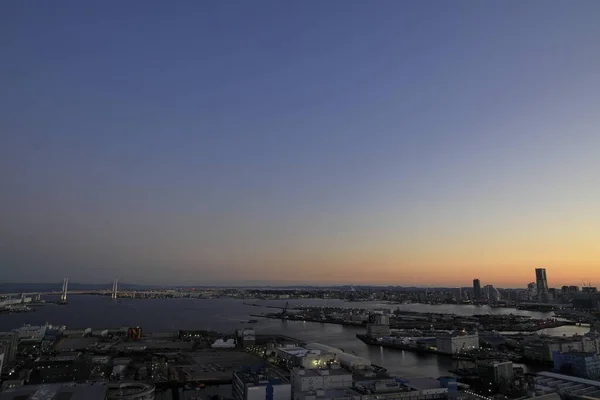 Yokohama Minatomirai Yokohama Bay Bridge Японии Вид Shinkoyasu Вечерняя Сцена — стоковое фото