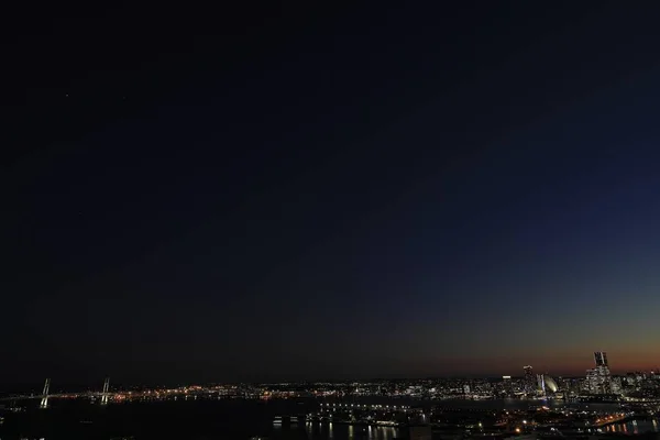 Yokohama Minatomirai Yokohama Körfezi Köprüsü Shinkoyasu Manzaralı Gece Sahnesi — Stok fotoğraf