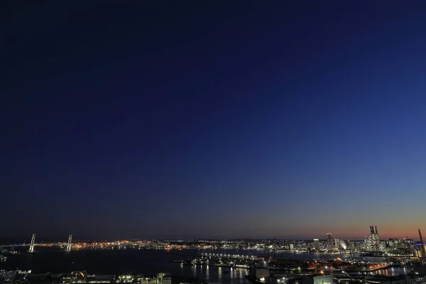 Yokohama Minatomirai Yokohama Körfezi Köprüsü Shinkoyasu Manzaralı Gece Sahnesi — Stok fotoğraf