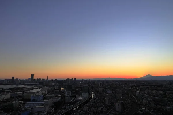 Yokohama Minatomirai Fuji Západem Slunce Japonsku Pohled Shinkoyasu — Stock fotografie