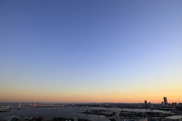 Yokohama Minatomirai Yokohama Baai Brug Japan Uitzicht Vanaf Shinkoyasu Avond — Stockfoto