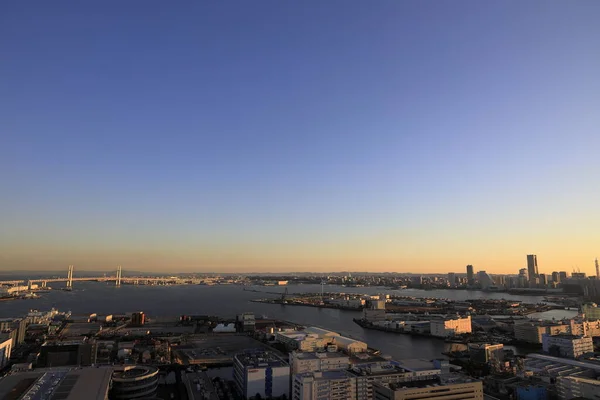 Yokohama Minatomirai Yokohama Baai Brug Japan Uitzicht Vanaf Shinkoyasu Avond — Stockfoto