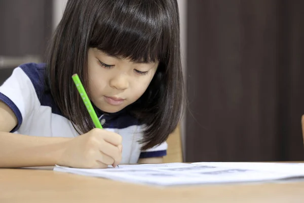 Japans Meisje Studeren Eetkamer Jaar Oud Rechtenvrije Stockafbeeldingen