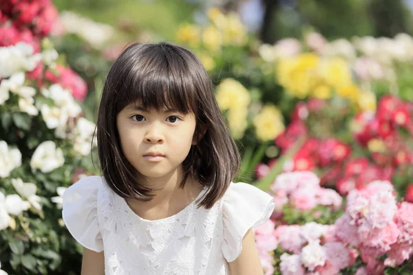 Японська Дівчинка Квітковому Саду Років — стокове фото