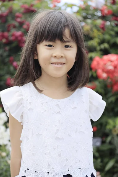 Japanese Girl Flower Garden Years Old — Stock Photo, Image