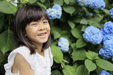 Japon kız ve ortanca (7 yaşında) (mavi))