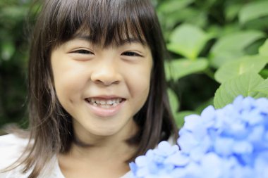 Japon kız ve ortanca (7 yaşında) (mavi))