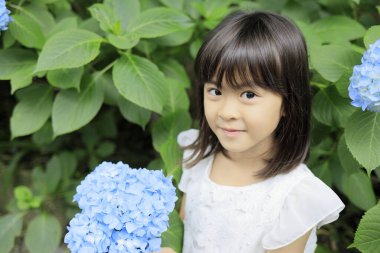 Japon kız ve ortanca (7 yaşında) (mavi))