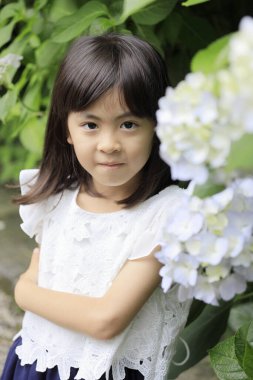 Japon kız ve ortanca (7 yaşında) (beyaz))