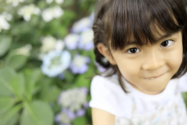 Japanese Girl Hydrangea Years Old — Stock Photo, Image