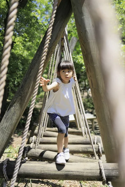 Japanese Student Girl Playing Outdoor Obstacle Course Years Old — Stock Photo, Image