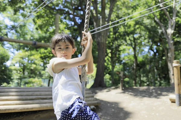 Japanese Student Girl Playing Flying Fox Years Old — Stock Photo, Image