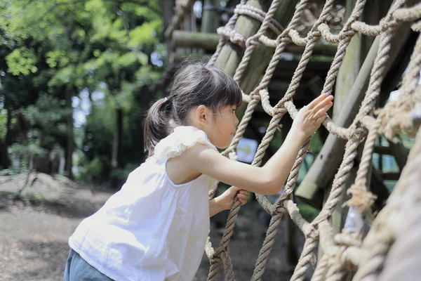 Japanese Student Girl Playing Rope Walking Years Old — Stockfoto