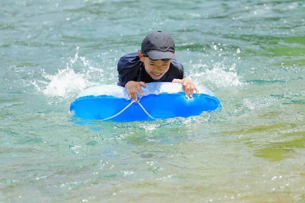 Japanese Junior High School Student Playing River Floating Tube Years — Stock Photo, Image