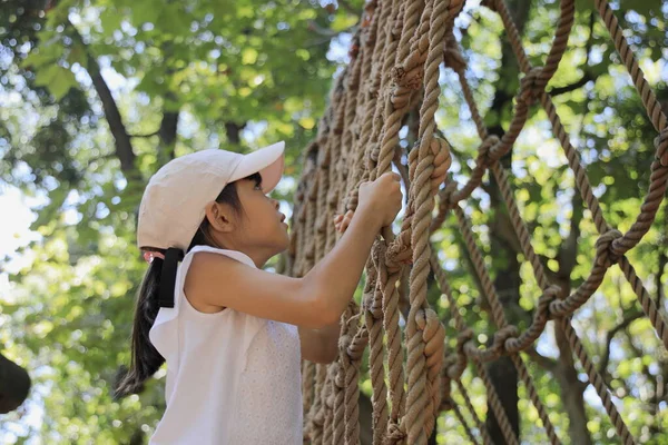 Estudante Japonês Menina Brincando Com Corda Andando Anos — Fotografia de Stock