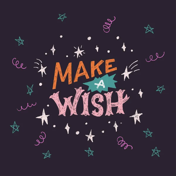 Mensaje Creativo Letras Mano Make Wish Con Estrellas Fugaces Perfecto — Vector de stock