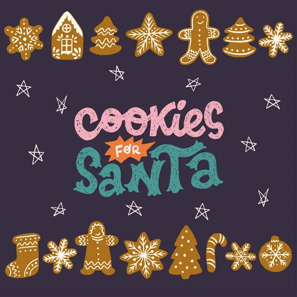 Cute Hand Lettering Message Cookies Santa Frame Border Made Hand Διανυσματικά Γραφικά