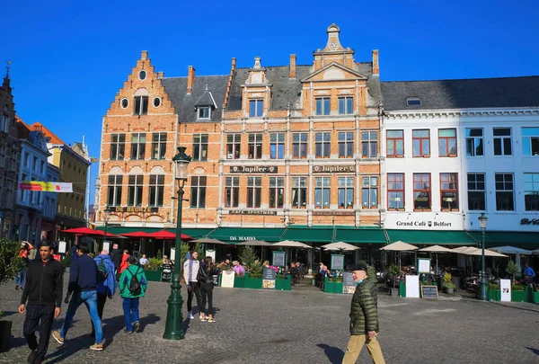Brugge Belgio Ottobre 2021 Vista Sulla Piazza Del Mercato Con — Foto Stock