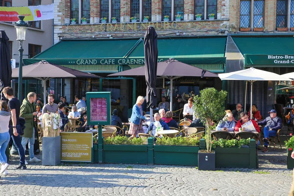 Brugge België Oktober 2021 Uitzicht Plein Grote Markt Grand Cafe — Stockfoto
