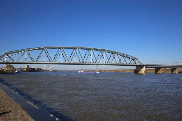 Nijmegenijmegen Países Bajos Febrero 2022 Vista Sobre Puente Ferroviario Truss — Foto de Stock