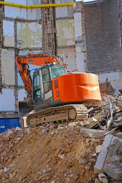 Lieja Bélgica Marzo 2022 Vista Excavadora Sobre Los Escombros Del — Foto de Stock