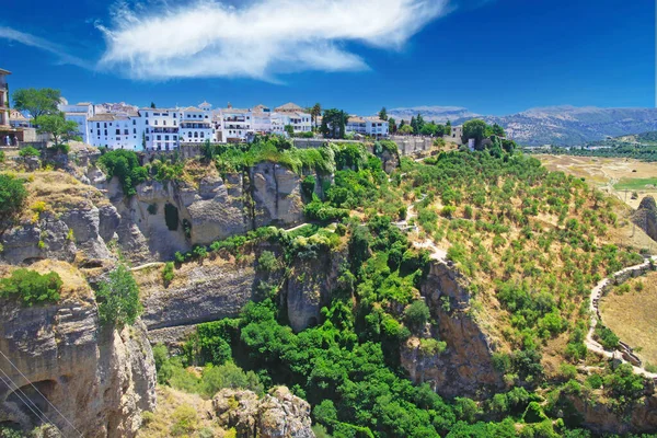 Antik Köy Ronda Nın Panoramik Manzarası Kayalığın Kenarına Yakın Kırsal — Stok fotoğraf